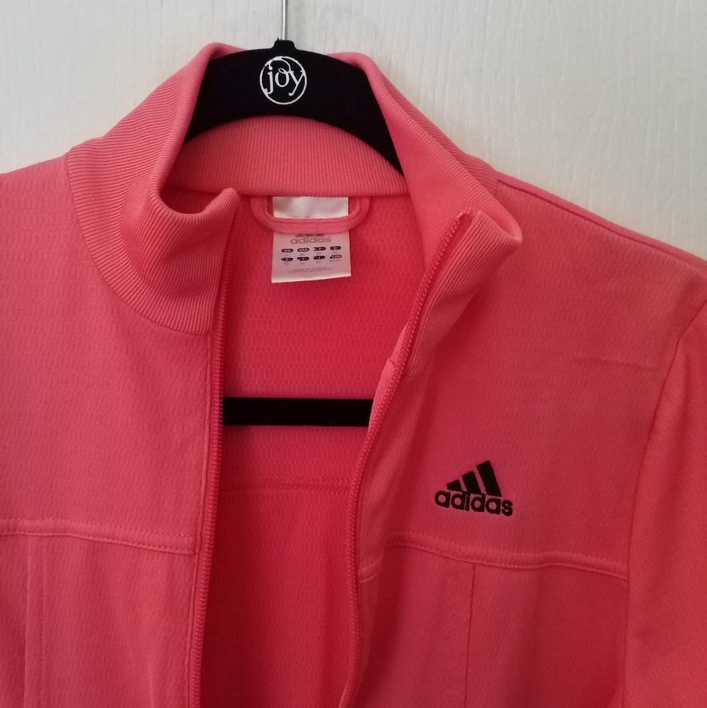 3/$25 Adidas JACKET XS coral Warm-up Athletic High Kneck Zip Front Pockets - Picture 6 of 7